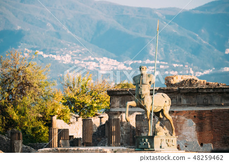 Pompeii, Italy. Statue Of Centaur On Territory Of Forum Pompeii, Italy. Statue Of Centaur On Territory Of Forum 48259462