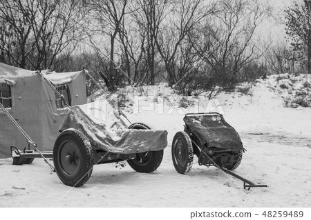 German Military Ammunition. German Anti-tank Gun That Fired A 3.7 Cm Calibre Shell And Infantry Cart 48259489