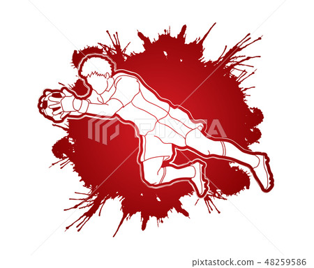 Goalkeeper jumping action, catches the ball vector Goalkeeper jumping action, catches the ball vector 48259586