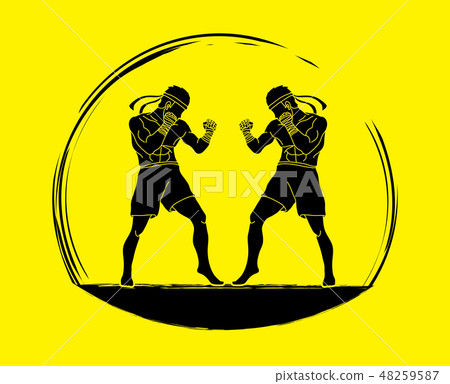 Muay Thai, Thai boxing standing ready to fight Muay Thai, Thai boxing standing ready to fight 48259587