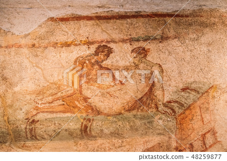 Pompeii, Italy. Fresco Sex Scene On Wall Of Lupanar Of Pompeii Pompeii, Italy. Fresco Sex Scene On Wall Of Lupanar Of Pompeii 48259877