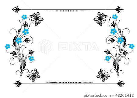 Set vintage ornament with forget me not flowers 48261418