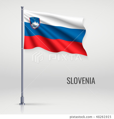 Waving flag on flagpole. 48261915