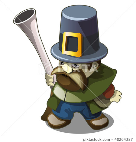 Statuette in the form of a hunter with a gun isolated on white background. Vector cartoon close-up 48264387