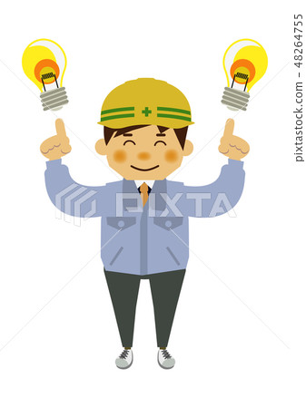 Worker's illustration. Male clip art in work clothes. Various poses of workers. 48264755