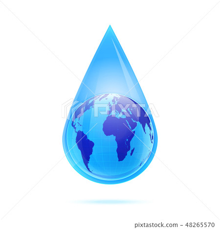 Globe of Earth in drop of water isolated on white Globe of Earth in drop of water isolated on white 48265570