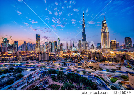 Burj Khalifa和迪拜都市風景·夜視圖HDR圖像 Burj Khalifa和迪拜都市風景·夜視圖HDR圖像 48266029