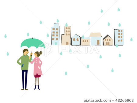 A person wearing a raincoat. Rainy season clip art. A man and woman who places an umbrella. Image of rain. Weather A person wearing a raincoat. Rainy season clip art. A man and woman who places an umbrella. Image of rain. Weather 48266908