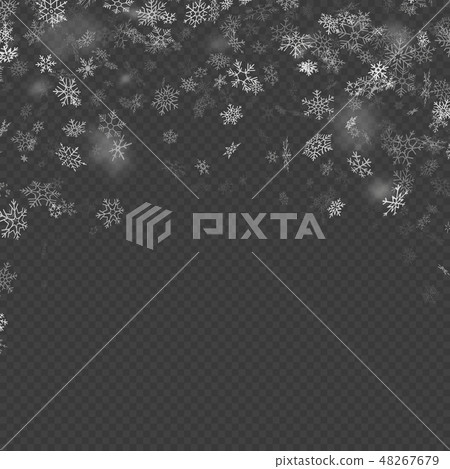 Realistic falling Christmas decoration snowflakes effect isolated on transparent background. Falling Realistic falling Christmas decoration snowflakes effect isolated on transparent background. Falling 48267679