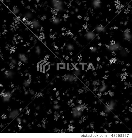 Christmas, New year snowflakes stars on a black background. Falling snow template. EPS 10 Christmas, New year snowflakes stars on a black background. Falling snow template. EPS 10 48268327