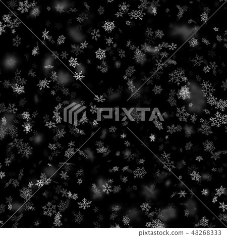 Christmas, New year snowflakes stars on a black background. Falling snow template. EPS 10 48268333
