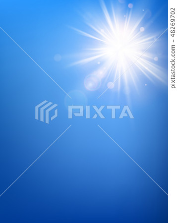 Summer blue sky template and hot summer sun rays burst with lens flare. EPS 10 48269702