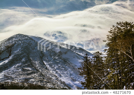雲彩流動,當打旋在長野縣天空山壟溝時 雲彩流動,當打旋在長野縣天空山壟溝時 48271670