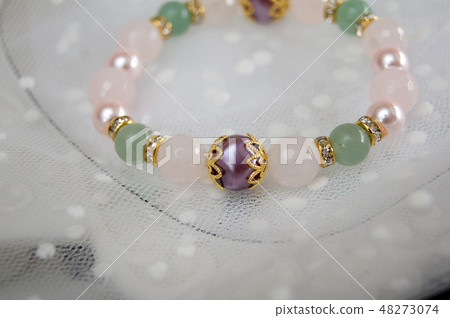  玫瑰石英和Aventurine設計手鍊（手工製作） 48273074