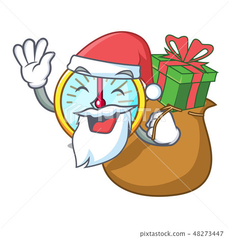 Santa with gift speedometer on a in cartoon motorbike 48273447