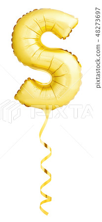 Golden letter S made of inflatable balloon with ribbon 48273697