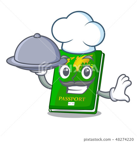 Chef with food green passports isolated in the cartoons Chef with food green passports isolated in the cartoons 48274220