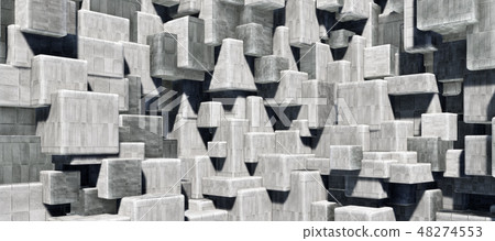 鮮豔細緻的全景景觀圖:幾何混凝土堆疊方塊(3D CG 渲染數位插圖) 鮮豔細緻的全景景觀圖:幾何混凝土堆疊方塊(3D CG 渲染數位插圖) 48274553