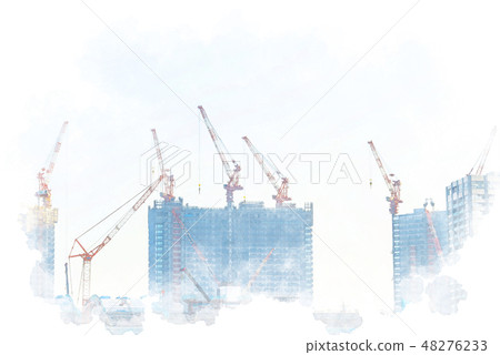 Construction image of high rise apartment Water color style 48276233