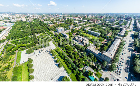 Aerial city view with roads, houses and buildings. 48276373