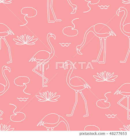 Seamless pattern with flamingo and water lily 48277653
