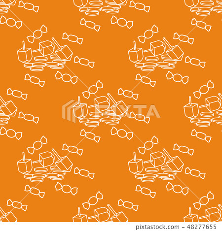 Seamless pattern with dreidel, coins, sweets Seamless pattern with dreidel, coins, sweets 48277655