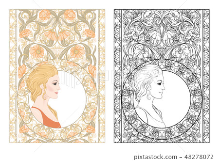 Portrait of a woman with long hair. Vector. Portrait of a woman with long hair. Vector. 48278072