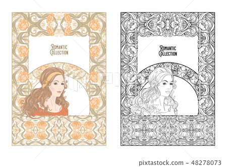 Portrait of a woman with long hair. Vector. 48278073