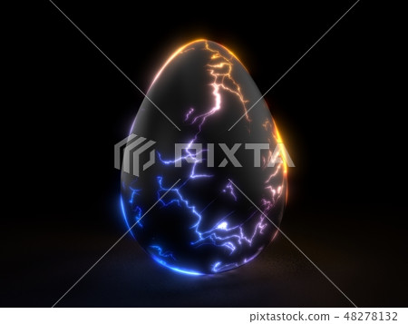 fracturing black egg in the dark. 3d illustration. 48278132
