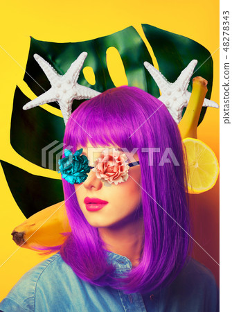 Beautiful girl with violet hair in sunglasses 48278343