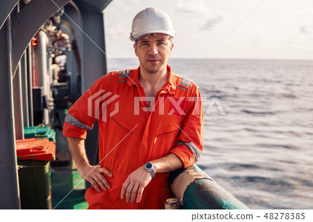 Marine chief officer or chief mate on deck of ship or vessel 48278385