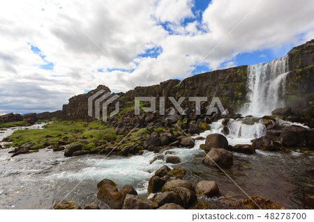 Oxararfoss waterfall summer day view, Thingvellir 48278700