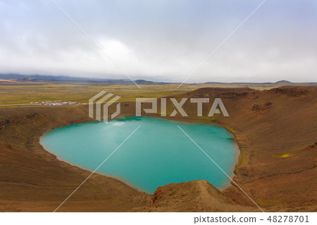 Viti crater with green water lake inside, Iceland 48278701