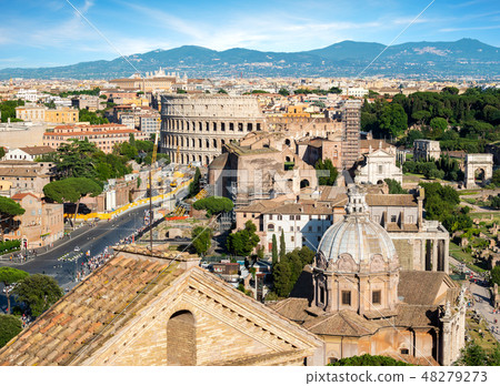 Colosseum and basilica in Rome 48279273