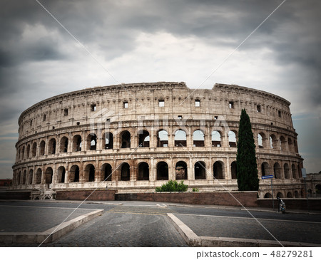 Gray clouds over Colosseum 48279281