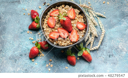 Food banner. Homemade granola with strawberries Food banner. Homemade granola with strawberries 48279547