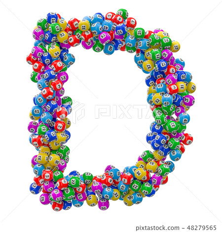 Alphabet letter D from lottery balls. 3D rendering Alphabet letter D from lottery balls. 3D rendering 48279565