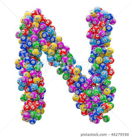 Alphabet letter N from lottery balls. 3D rendering Alphabet letter N from lottery balls. 3D rendering 48279590