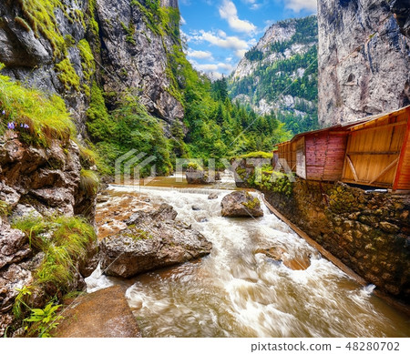 Fast mountain river at Bicaz Canyon 48280702