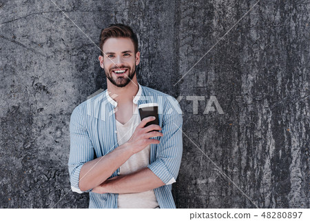 Four things for success: work and pray, think and believe. Sexy brown-haired man with blue eyes Four things for success: work and pray, think and believe. Sexy brown-haired man with blue eyes 48280897
