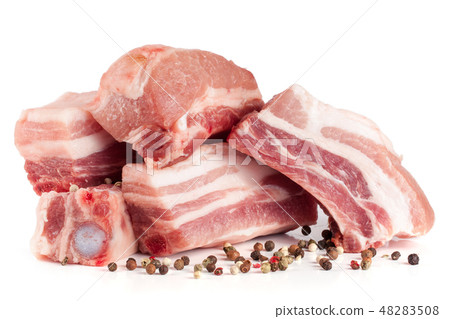 pieces of pork with peppercorn isolated on white background pieces of pork with peppercorn isolated on white background 48283508