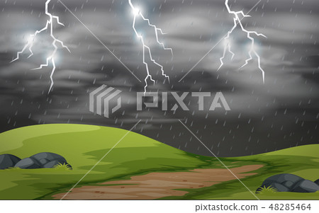 Land scape storm scene - Stock Illustration [48285464] - PIXTA
