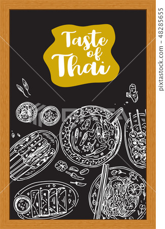 Hand drawn top view traditional Thai food  48285655
