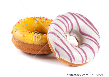 two glazed donut isolated on white background two glazed donut isolated on white background 48285990