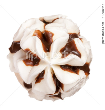 Chocolate ice cream isolated on white background. Top view 48288944