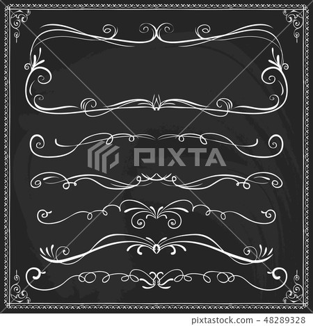 Hand drawn thin border line frames on blackboard Hand drawn thin border line frames on blackboard 48289328