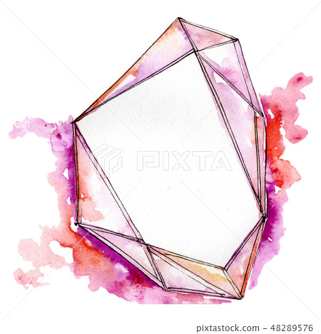 Pink diamond rock jewelry mineral isolated. Geometric polygon crystal stone. Watercolor background Pink diamond rock jewelry mineral isolated. Geometric polygon crystal stone. Watercolor background 48289576