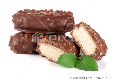 chocolate candy with white cream filling isolated on white background 48289698