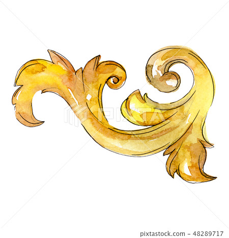 Gold monogram floral ornament. Baroque design isolated elements. Watercolor background illustration 48289717