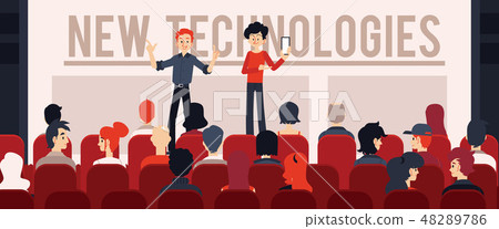 Vector two speakers in front of audience concept